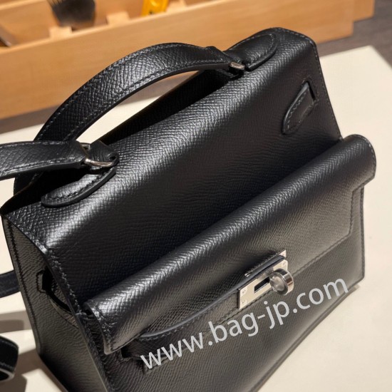 エルメス両面ケリー 不規則なデザイン ヴォーエプソン 89/Black (Noir) ブラック シルバー金具  kelly-new-002 全手縫い