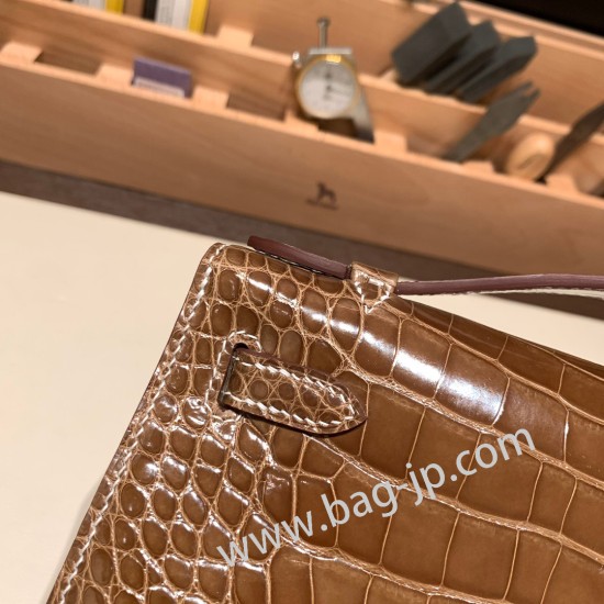 エルメス ポシェットケリー kelly pochette  Crocodile フィセル 17 / Ficelle シルバー金具 Pochette--004 全手縫い