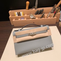 エルメス ポシェットケリー kelly pochette  Epsom ヴォーエプソン グリムエット 4Z /Gris Mouette  シルバー金具 Pochette--010 全手縫い