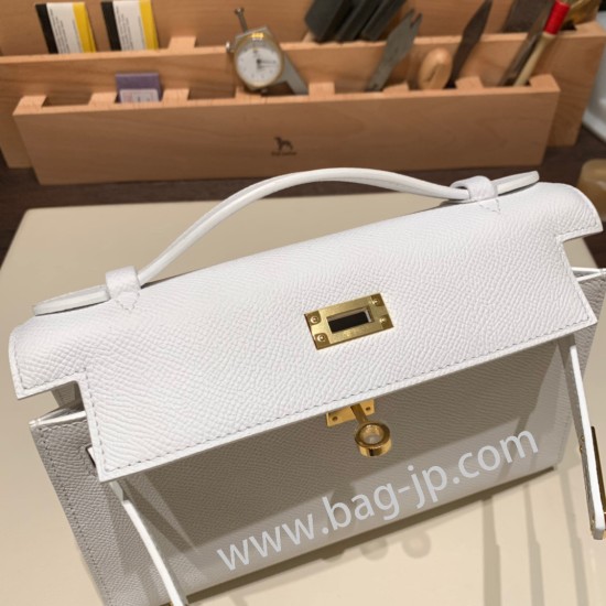 エルメス ポシェットケリー kelly pochette  Epsom ヴォーエプソン ホワイト 01 /White (Blanc) ゴールド金具 Pochette--011 全手縫い