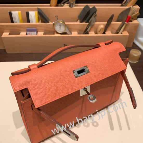 エルメス ポシェットケリー kelly pochette  Epsom ヴォーエプソン ローズティー 3L /Rose Tea シルバー金具 Pochette--014 全手縫い