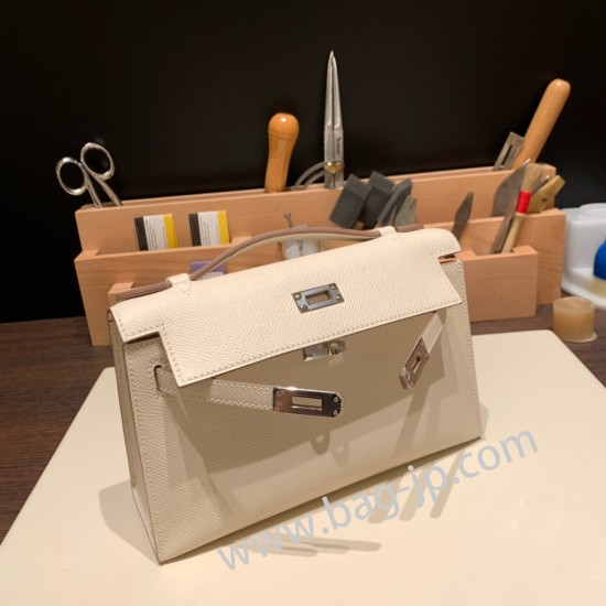 エルメス ポシェットケリー kelly pochette  Epsom ヴォーエプソン クレ 10 /Craie ゴールド金具 Pochette--018 全手縫い