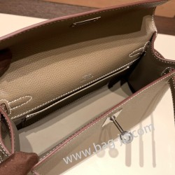 エルメス ポシェットケリー kelly pochette  Epsom ヴォーエプソン エトゥープ 18/Étoupe Grey シルバー金具 Pochette--021 全手縫い