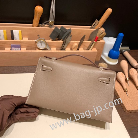 エルメス ポシェットケリー kelly pochette  swift スイフト エトゥープ 18 /Étoupe Grey (Étoupe) シルバー金具 Pochette--036 全手縫い