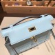 エルメス ポシェットケリー kelly pochette  swift スイフト アズール 7R /Azur ゴールド金具 Pochette--047 全手縫い