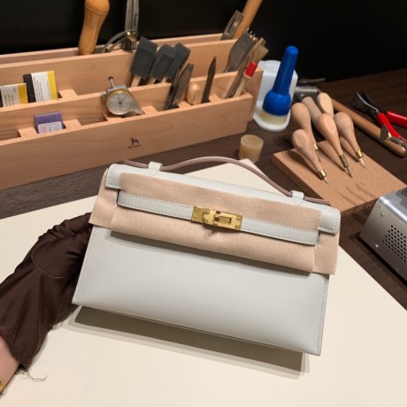 パールグレー 80 /Pearl Grey ゴールド金具 Pochette--050 全手縫いエルメス ポシェットケリー kelly pochette  swift スイフト 
