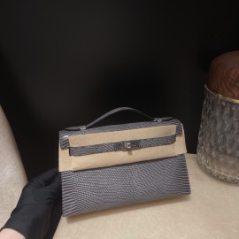 リザード エルメス ポシェットケリー kelly pochette  84 Gris Fonce