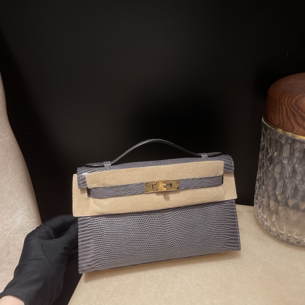 リザード エルメス ポシェットケリー kelly pochette  84 Gris Fonce