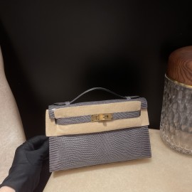 リザード エルメス ポシェットケリー kelly pochette  84 Gris Fonce