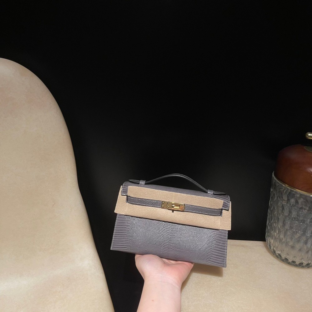 リザード エルメス ポシェットケリー kelly pochette 8F/Etain エタン