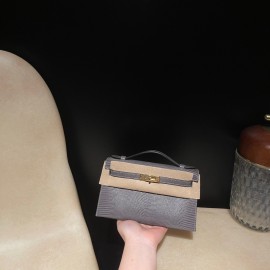 リザード エルメス ポシェットケリー kelly pochette 8F/Etain エタン
