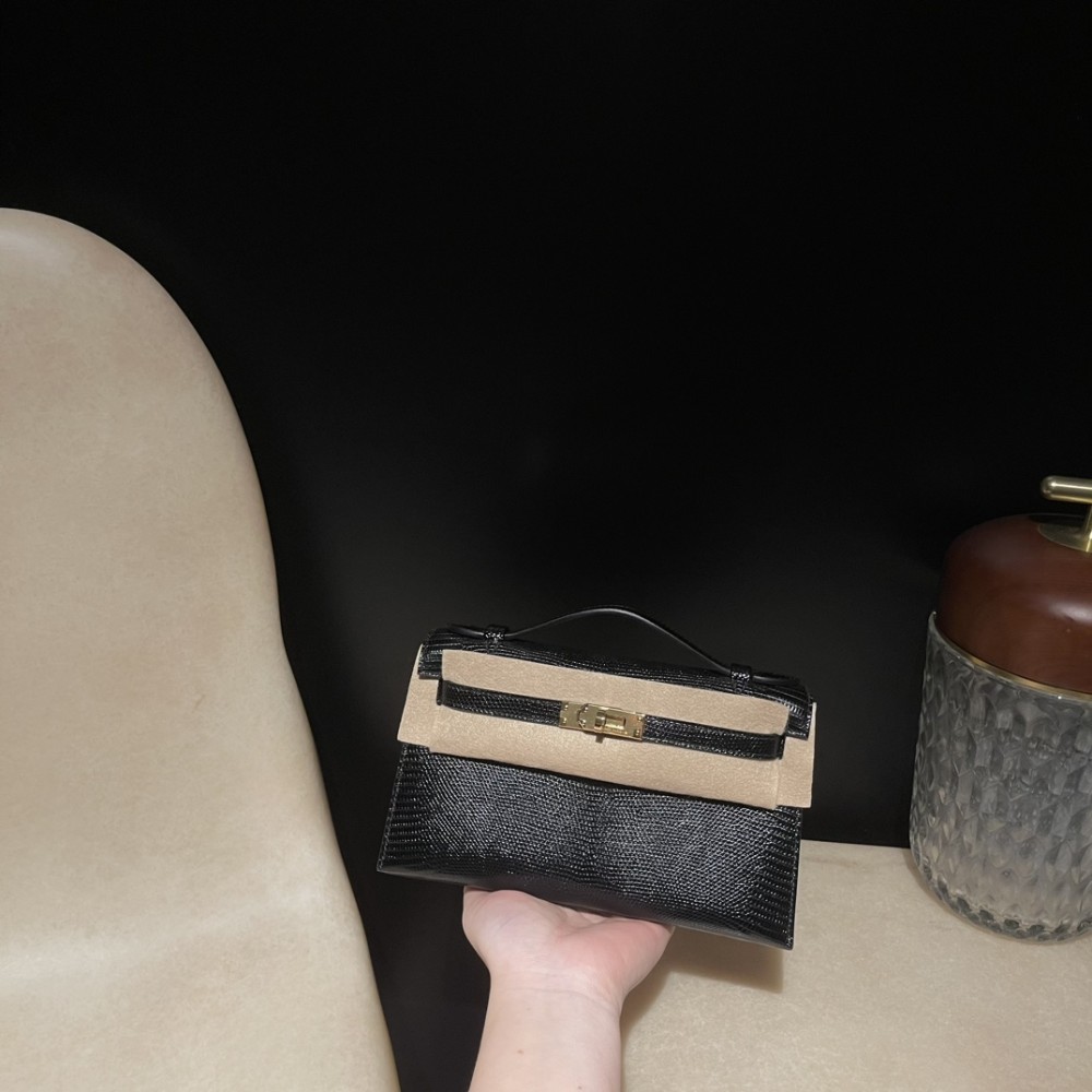 リザード エルメス ポシェットケリー kelly pochette  89/Black (Noir) ブラック