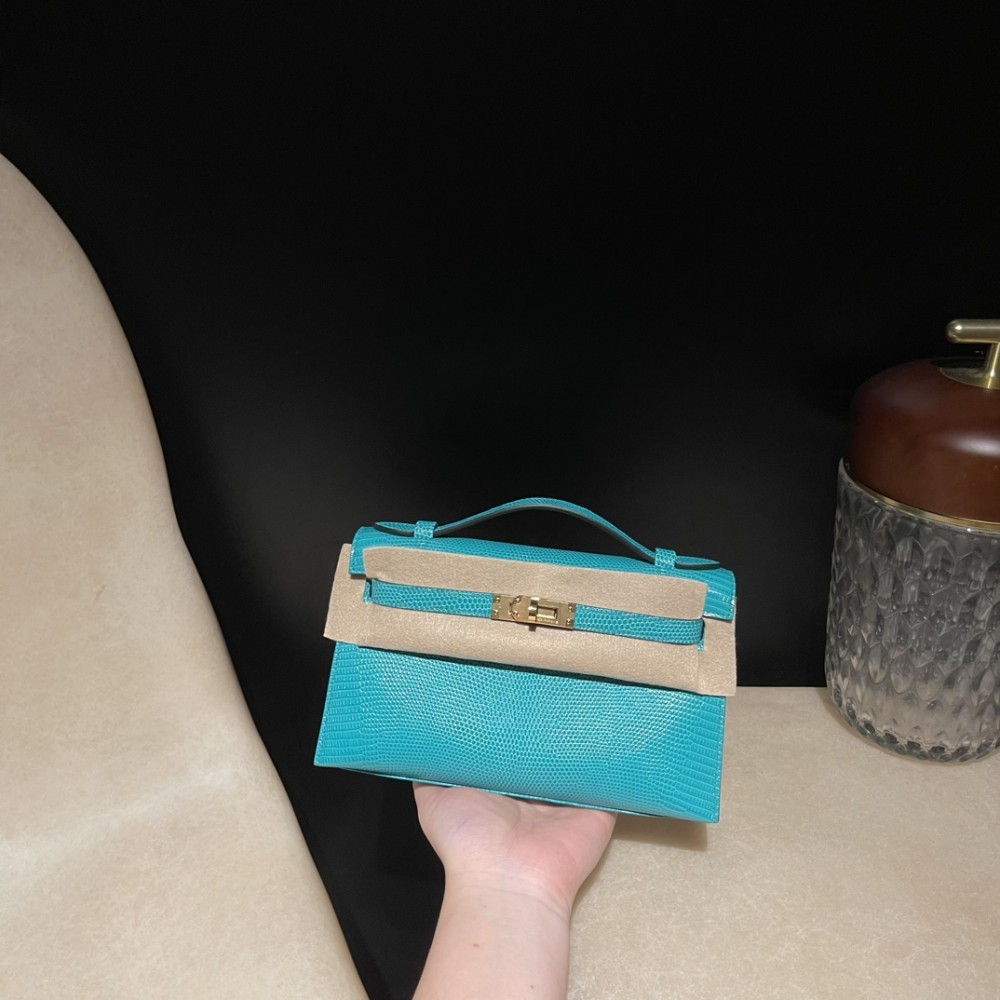 リザード エルメス ポシェットケリー kelly pochette  6u/ vert deau  ヴェールドー