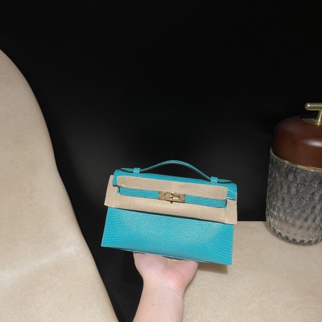 リザード エルメス ポシェットケリー kelly pochette  6u/ vert deau  ヴェールドー