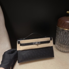 オーストリッチ エルメス ポシェットケリー kelly pochette  89/Black (Noir) ブラック