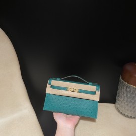オーストリッチ エルメス ポシェットケリー kelly pochette  U4/Vert Vertigo  ヴェールヴェルティゴ