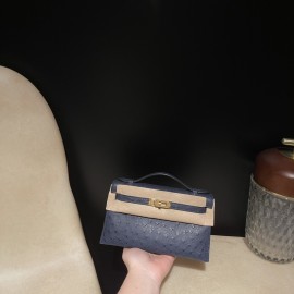 オーストリッチ エルメス ポシェットケリー kelly pochette 73/Blue Saphir  ブルーサフィール