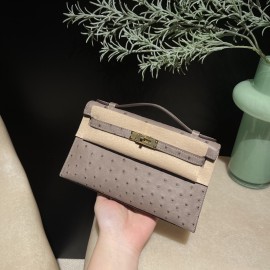 オーストリッチ エルメス ポシェットケリー kelly pochette  M8/Gris Asphalt  グリアスファルト