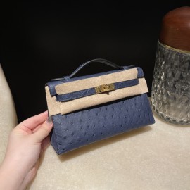 オーストリッチ エルメス ポシェットケリー kelly pochette 73/Blue Saphir  ブルーサフィール