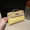 オーストリッチ エルメス ポシェットケリー kelly pochette 1Z/Jaune Poussin  ジョーヌプッサン