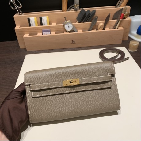 18/Étoupe Grey エトゥープ ゴールド金具   kellyto-058 全手縫いエルメス ケリーウォレット ロング トゥーゴー Kelly Wallet Long To Go  ヴォーエプソン epsom  