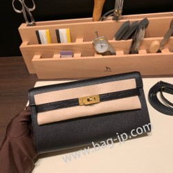 ケリーロング トゥー・ゴー Kelly to go  touch ヴォーエプソン  89/Black (Noir) ブラック ゴールド金具   kellyto-074 全手縫い