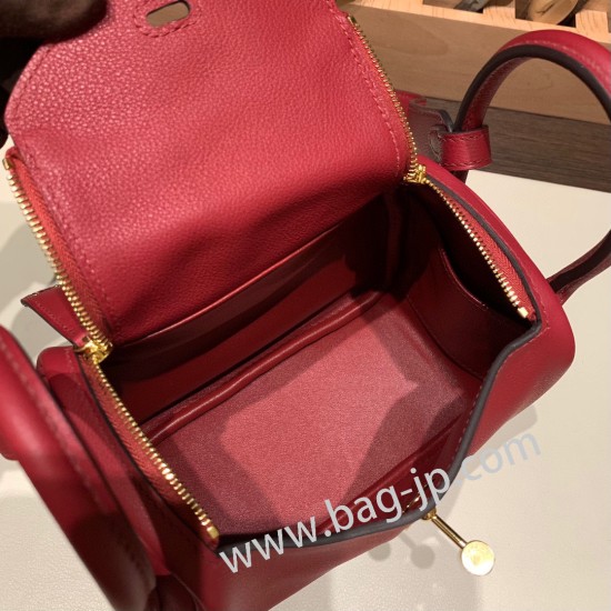 エルメス リンディミニ19 Mini Lindy  Evercolor  ルージュグレナ K1 / Rouge Grenat  ゴールド金具  lindymini-003 全手縫い