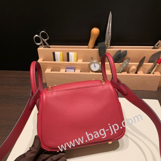 エルメス リンディミニ19 Mini Lindy  Evercolor  ルージュグレナ K1 / Rouge Grenat  ゴールド金具  lindymini-003 全手縫い