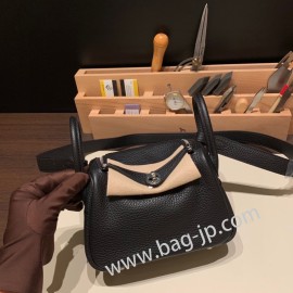 エルメス リンディミニ19 Mini Lindy Clemence トリヨンクレマンス ブラック 89 /Black (Noir)   シルバー金具  lindymini-049 全手縫い