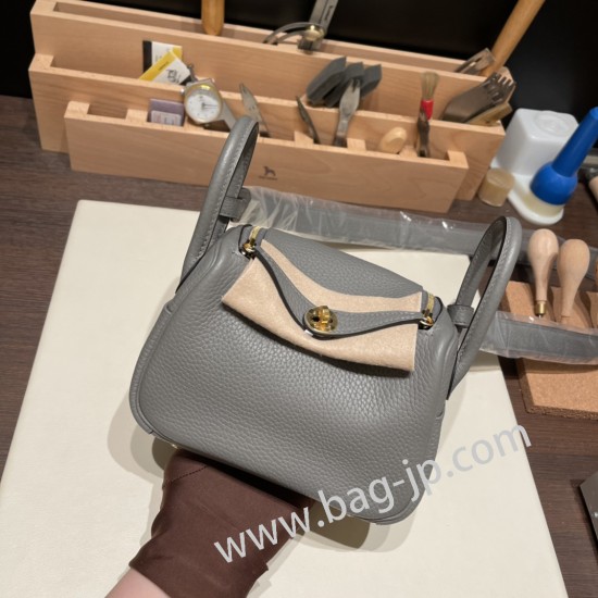 エルメス リンディミニ19 Mini Lindy Clemence トリヨンクレマンス グリメイヤー 0L/ Gris Meyer  ゴールド金具  lindymini-059 全手縫い