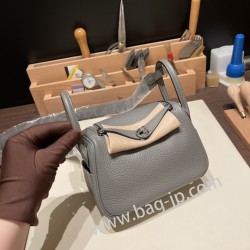 エルメス リンディミニ19 Mini Lindy Clemence トリヨンクレマンス グリメイヤー 0L/ Gris Meyer   シルバー金具  lindymini-060 全手縫い