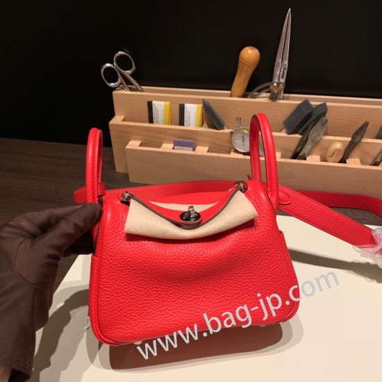 エルメス リンディミニ19 Mini Lindy Clemence トリヨンクレマンス ルージュクー S3/Rouge Cœur   シルバー金具  lindymini-076 全手縫い