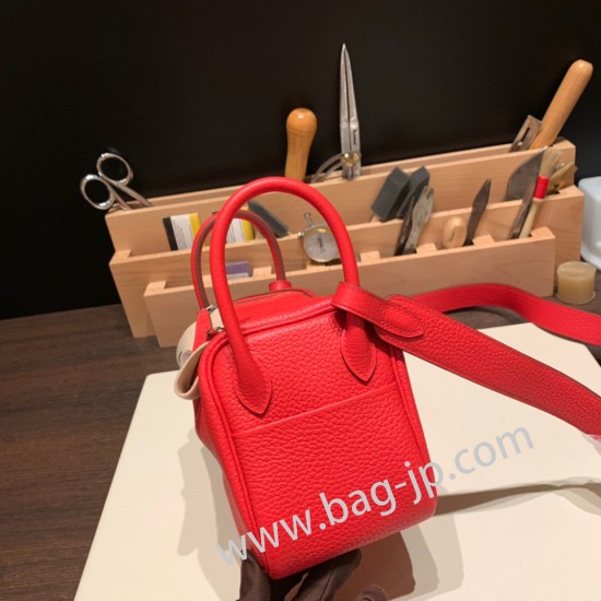 エルメス リンディミニ19 Mini Lindy Clemence トリヨンクレマンス ルージュクー S3/Rouge Cœur   シルバー金具  lindymini-076 全手縫い