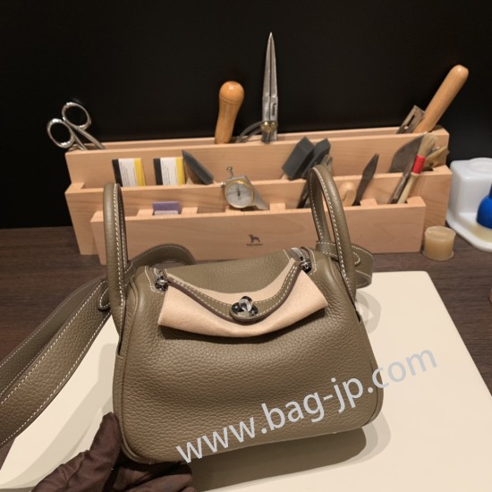 エルメス リンディミニ19 Mini Lindy Clemence トリヨンクレマンス エトゥープ18/Étoupe Grey   シルバー金具  lindymini-092 全手縫い