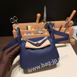 エルメス リンディミニ19 Mini Lindy Clemence トリヨンクレマンス ブルーサフィール 73 /Blue Saphir   シルバー金具  lindymini-102 全手縫い