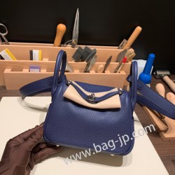 エルメス リンディミニ19 Mini Lindy Clemence トリヨンクレマンス ブルーサフィール 73 /Blue Saphir   シルバー金具  lindymini-102 全手縫い