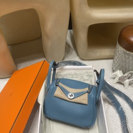 【Mini Lindy】大人可愛い「75 ブルージーン」× シルバー金具 コンパクトで大容量 どんな体型にも合うオールラウンドバッグ