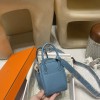 【Mini Lindy】大人可愛い「75 ブルージーン」× シルバー金具 コンパクトで大容量 どんな体型にも合うオールラウンドバッグ