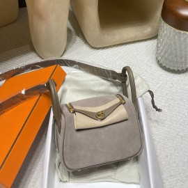 【Mini Lindy】鹿皮 × スワイフトレザー 8C グリエレファント ゴールド金具 大人の落ち着いたニュートラルデザイン 出荷準備中