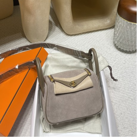 【Mini Lindy】鹿皮 × スワイフトレザー 8C グリエレファント ゴールド金具 大人の落ち着いたニュートラルデザイン 出荷準備中