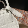 【Mini Lindy】マッシュルームホワイト 編み肩紐 × 幅広格子リボン ゴールド金具付き レトロな夏の定番バッグ