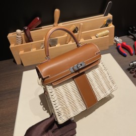 エルメス ケリー・ ピクニック Kelly picnic  スイフト籘(ラタン) ゴールド 37 /Gold  シルバー金具  picnic-001 全手縫い