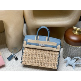 75/牛仔蓝/Blue Jean  ブルージーン Birkin picnic ピクニックバッグ  ピクニックに最も贅沢なギア、一目惚れの竹編みバッグ