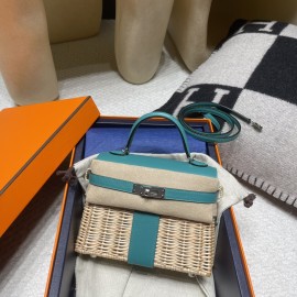 U1/Vert Verone ヴェールヴェローヌ  Kelly Picnic 藤条シリーズピクニックバッグswift 皮革（レザー）と藤（ふじ）の編み込み