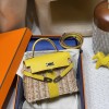 90/Jaune de Naples  ジョーヌナプル Kelly Picnic 藤条シリーズピクニックバッグswift 皮革（レザー）と藤（ふじ）の編み込み 