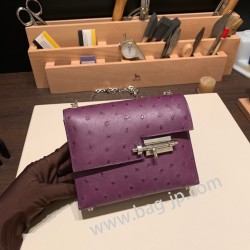 エルメスVerrou Mini 17センチ オーストリッチ P9/Anemone アネモネ シルバー金具  Verrou-021 全手縫い