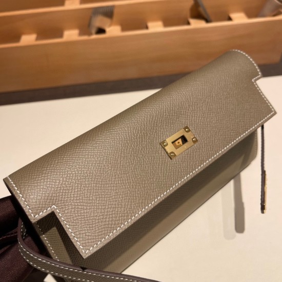 エルメス ケリーウォレット ロング ヴォーエプソン 18/Étoupe Grey (Étoupe)  エトゥープ ゴールド金具   wallet-005 全手縫い