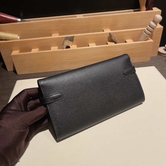 エルメス ケリーウォレット ロング ヴォーエプソン 89/Black (Noir) ブラック シルバー金具  wallet-009 全手縫い