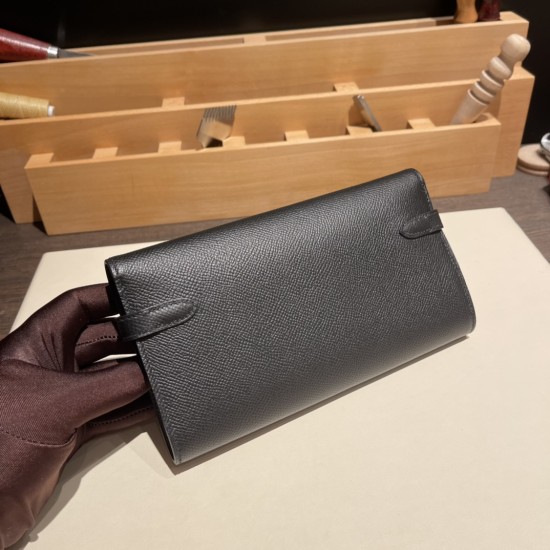 エルメス ケリーウォレット ロング ヴォーエプソン 89/Black (Noir) ブラック ゴールド金具   wallet-010 全手縫い