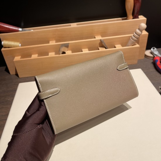 エルメス ケリーウォレット ロング ヴォーエプソン 18/Étoupe Grey (Étoupe)  エトゥープ シルバー金具  wallet-011 全手縫い